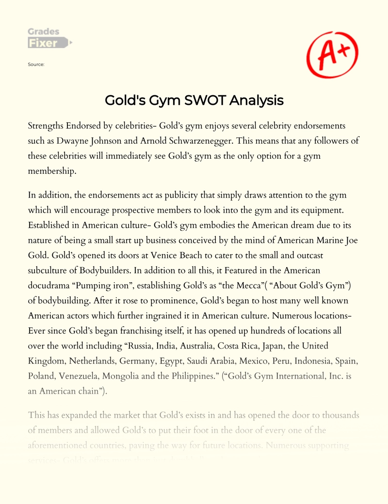 Gold's Gym Swot Analysis Essay