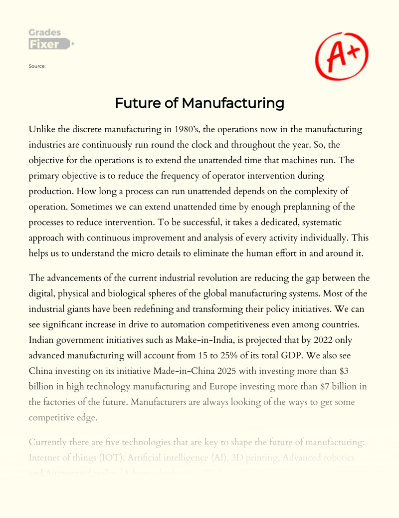 Future of Manufacturing Essay
