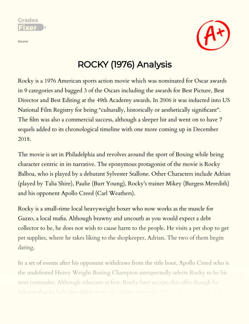 "Rocky" Movie: Review and Analysis Essay
