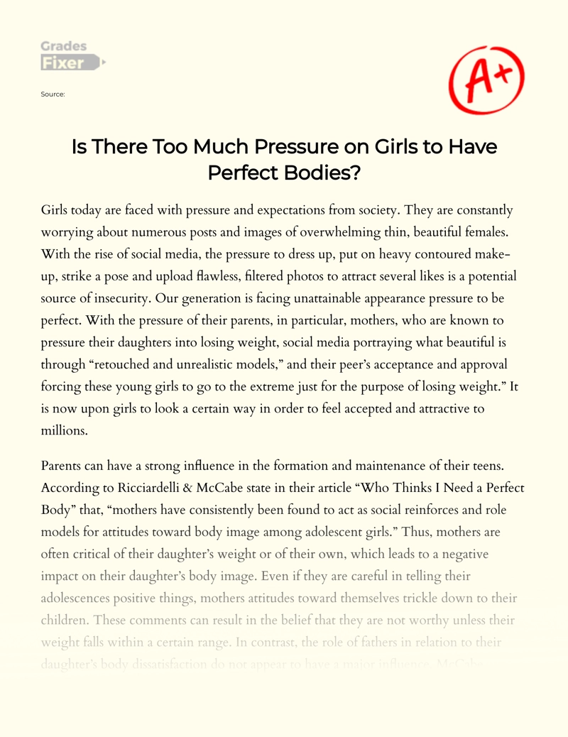 Evaluation of Whether There is Too Much Pressure on Girls to Have Perfect Bodies essay