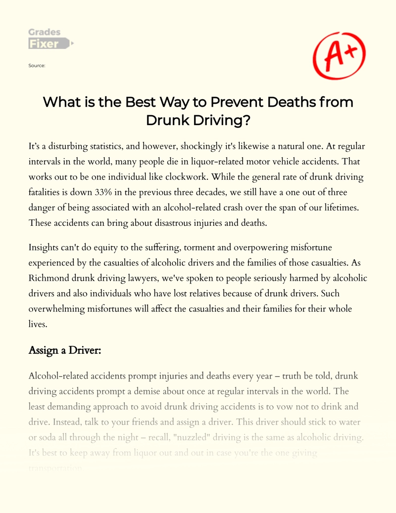 What is The Best Way to Prevent Deaths from Drunk Driving essay