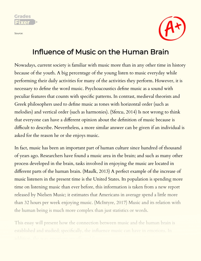 Influence of Music on The Human Brain Essay