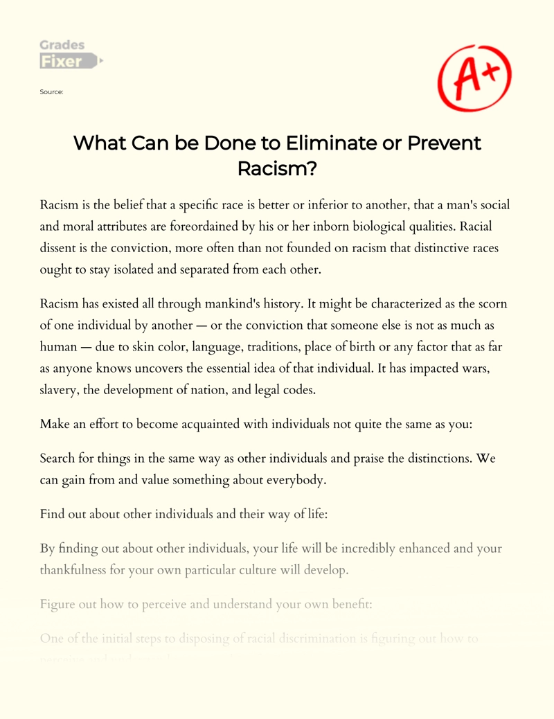 Methods to Eliminate Or Prevent Racism Essay