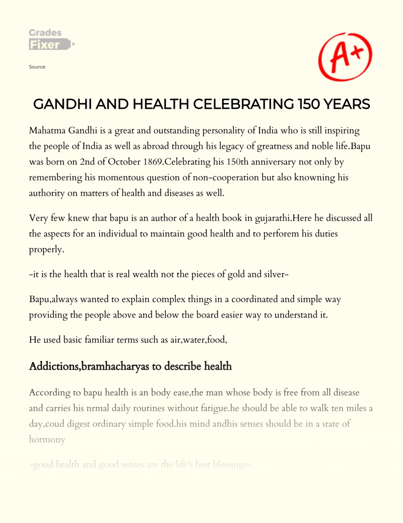 Gandhi and Health Celebrating 150 Years essay