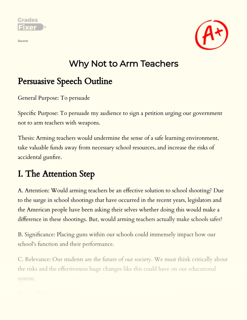Why not to Arm Teachers Essay
