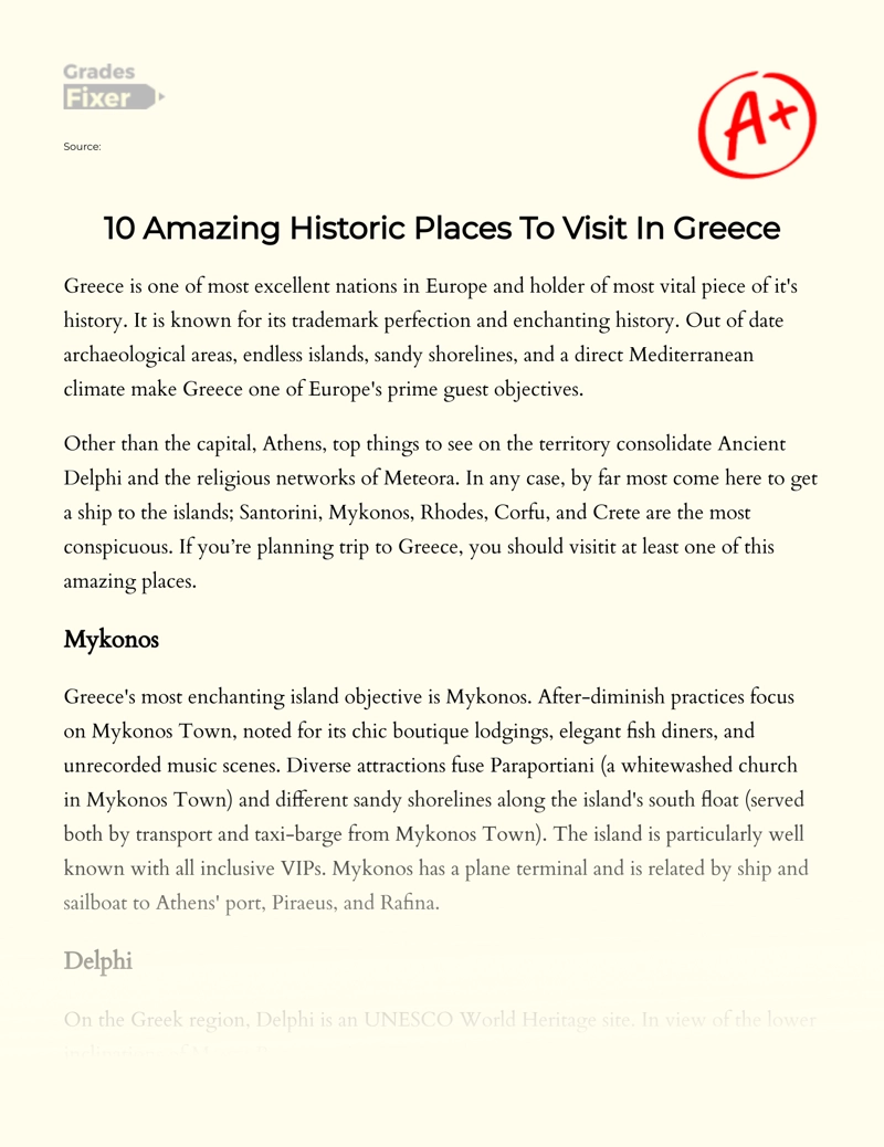 10 Amazing Historic Places to Visit in Greece Essay