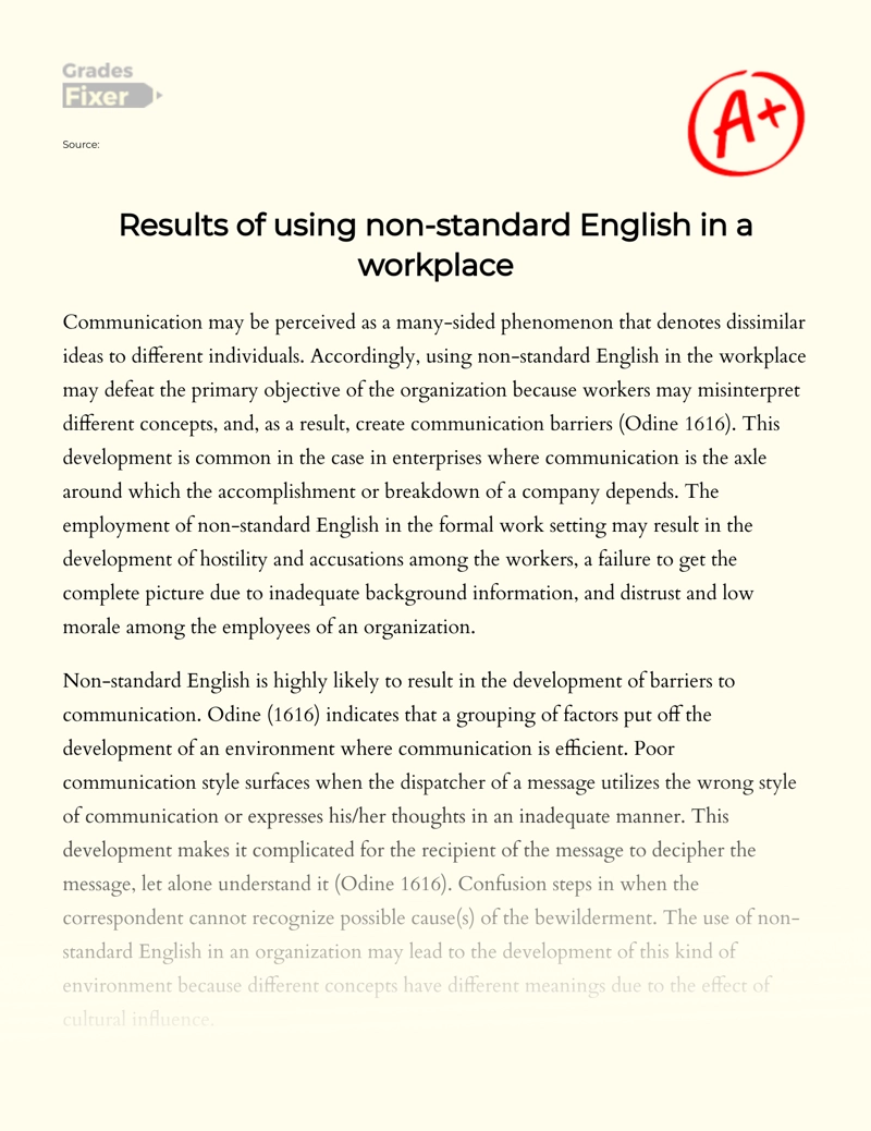 Results of Using Non-standard English in a Workplace Essay