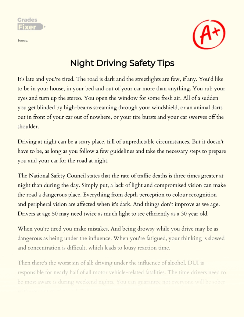 Night Driving Safety Tips essay