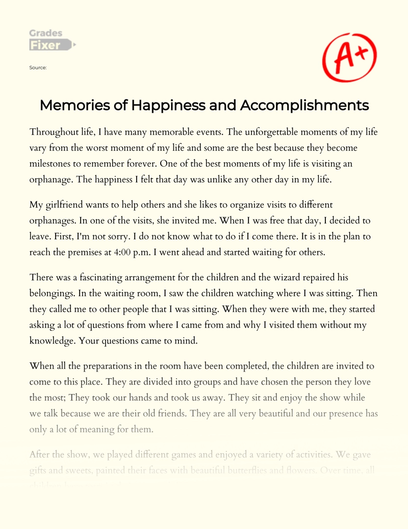 Memories of Happiness and Accomplishments in My Life essay