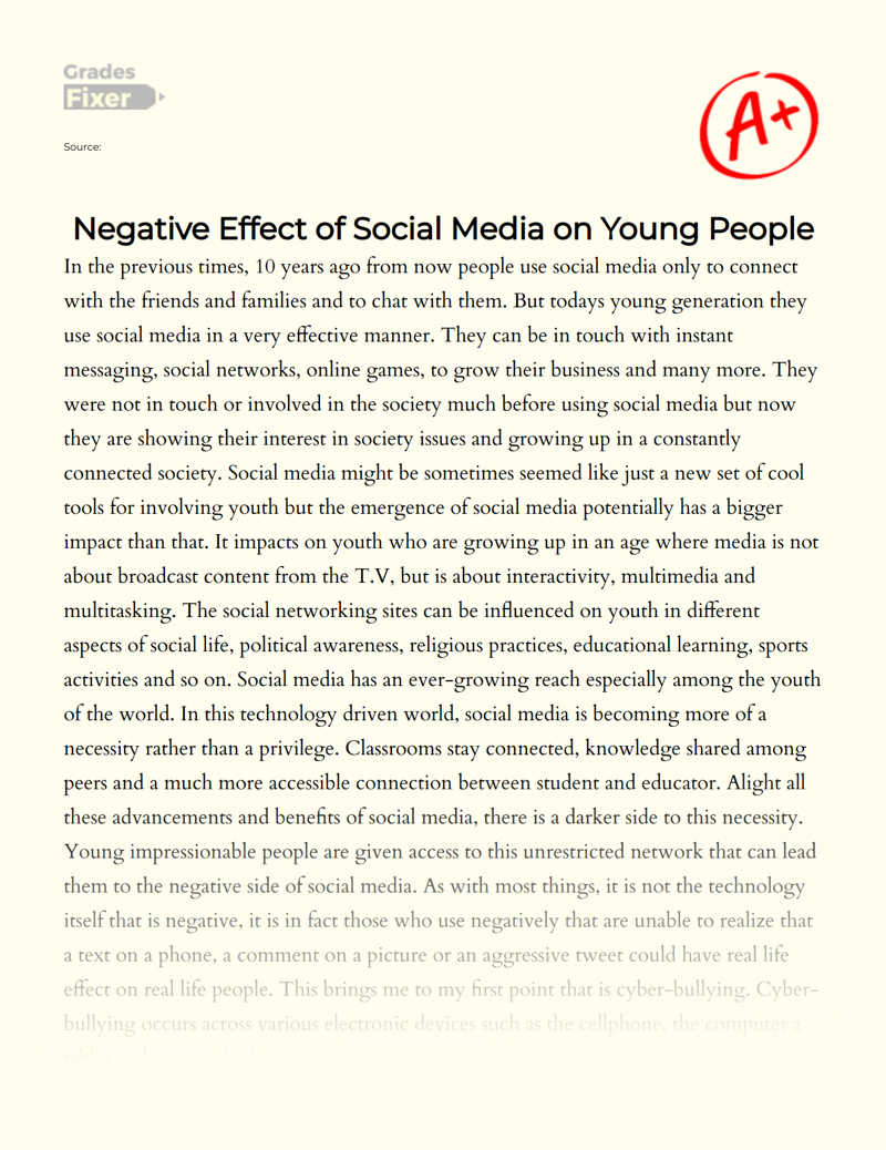 Negative Effect of Social Media on Young People Essay