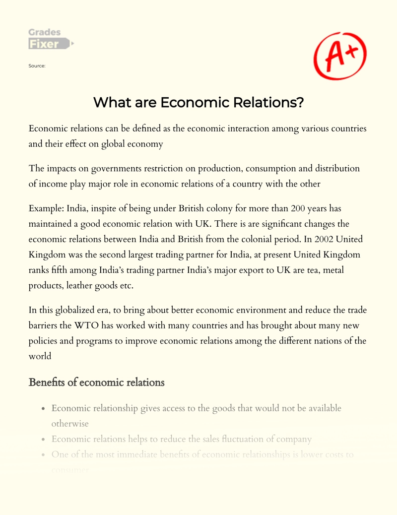 The Concept of Economic Relations Essay