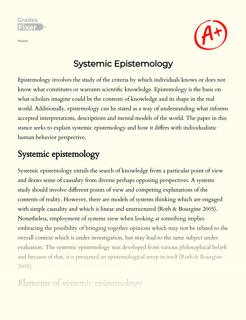 Systemic Epistemology Essay