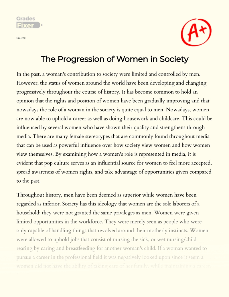 The Progression of Women in Society essay