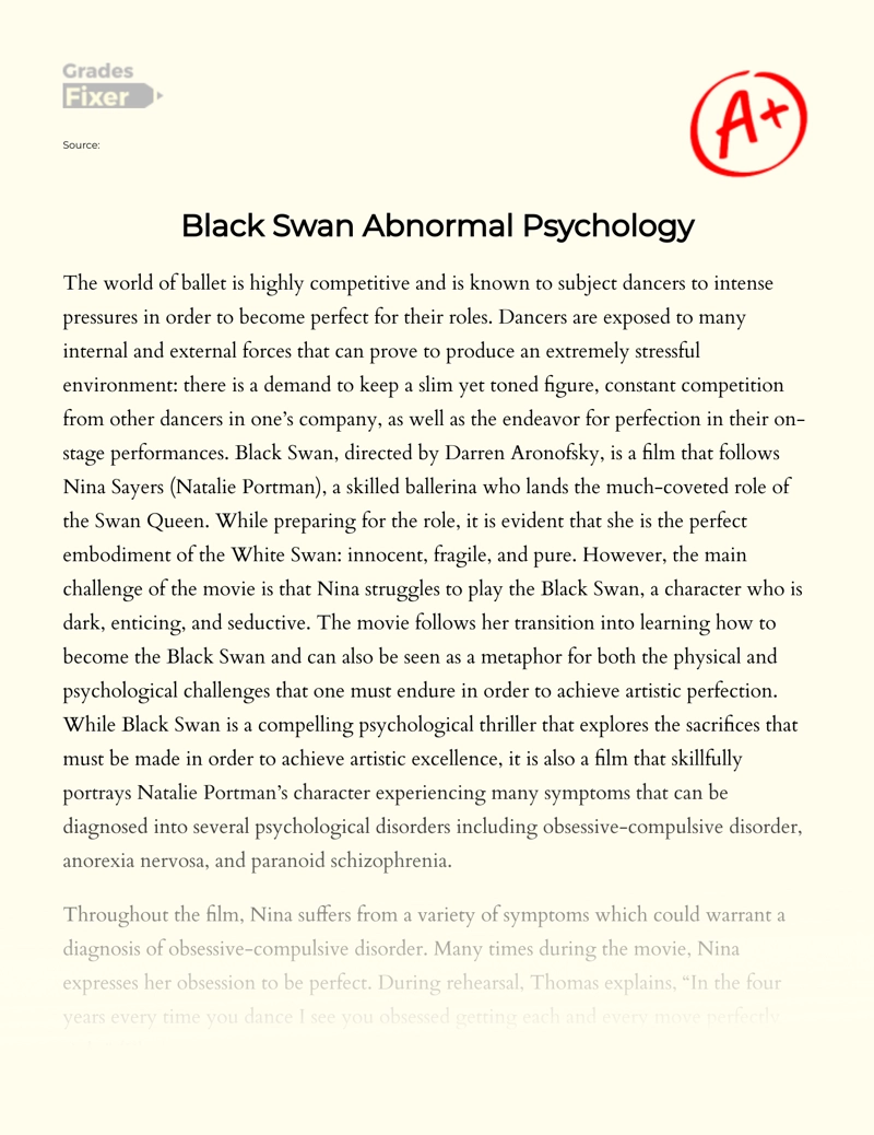 Black Swan: Mental Illness Essay