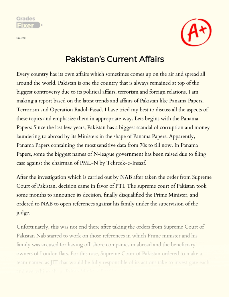 Pakistan’s Current Affairs Essay