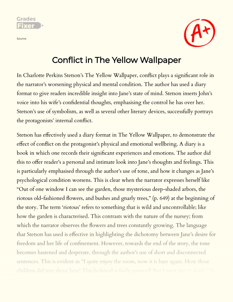 Conflict in the Yellow Wallpaper: [Essay Example], 1024 words GradesFixer