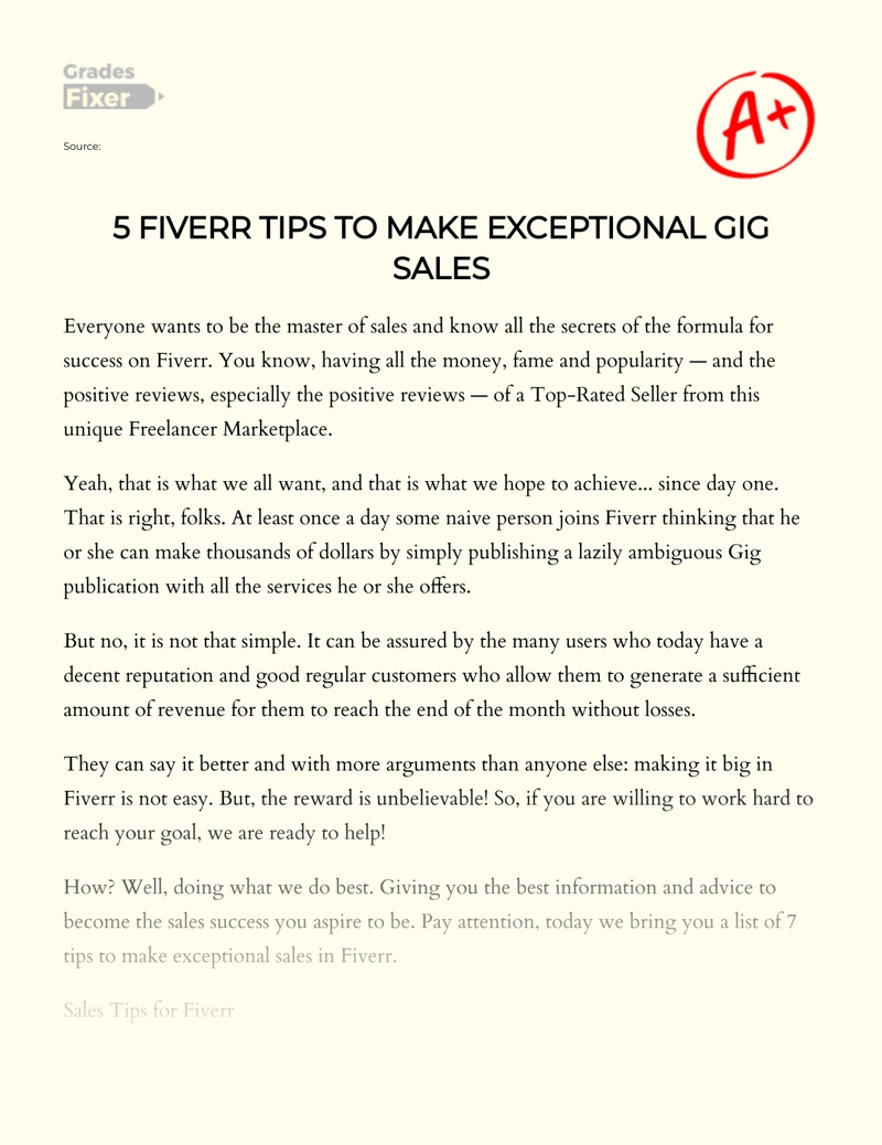 5 Fiverr Tips to Make Exceptional Gig Sales Essay