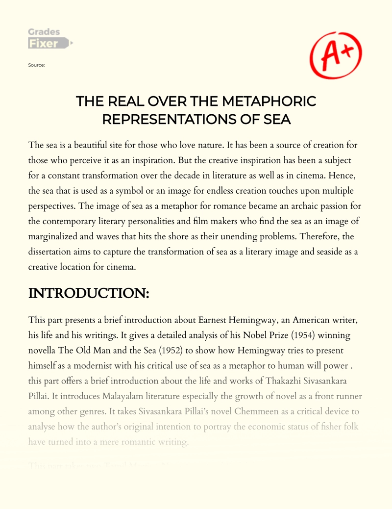The Real Over The Metaphoric Representations of Sea essay