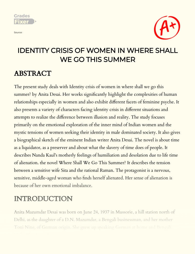 Identity Crisis of Women in Where Shall We Go This Summer Essay