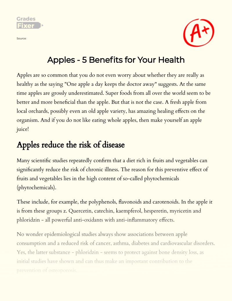 Apples - 5 Benefits for Your Health Essay