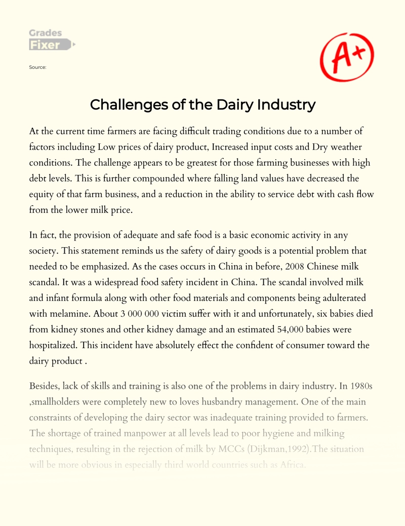 Challenges of The Dairy Industry Essay