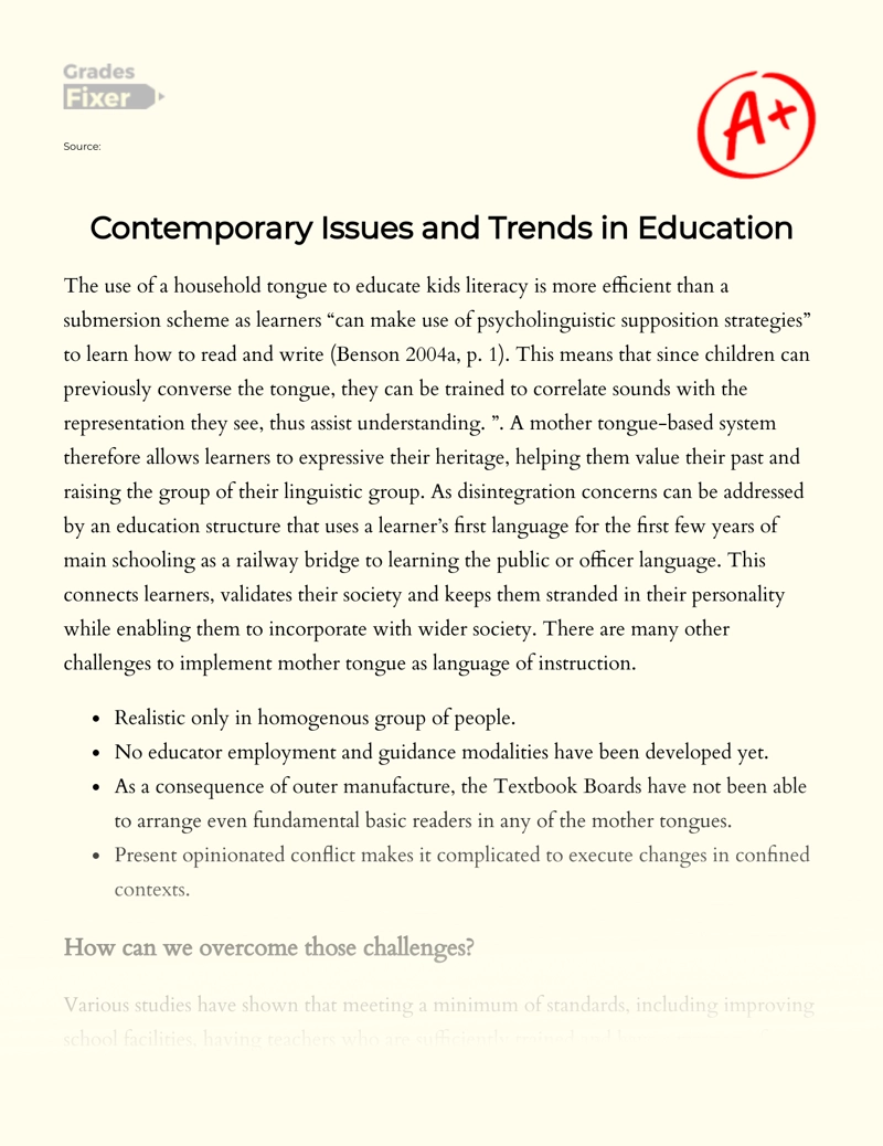 Contemporary Issues and Trends in Education Essay
