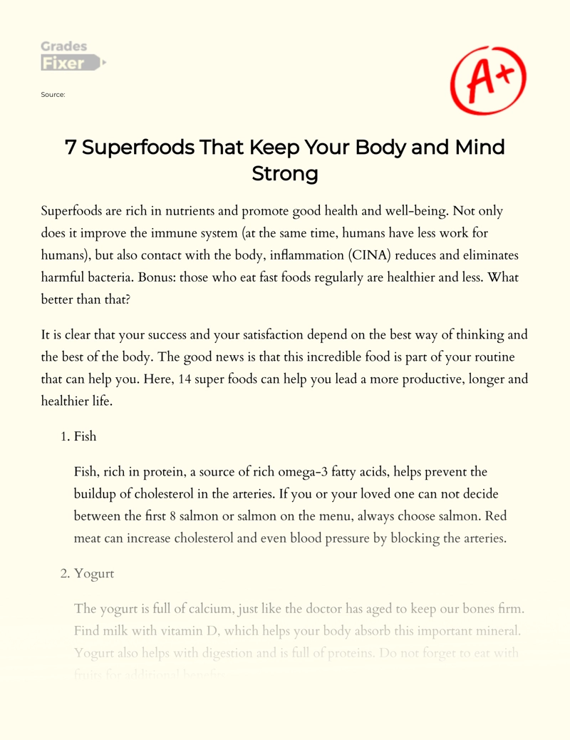 7 Superfoods that Keep Your Body and Mind Strong Essay