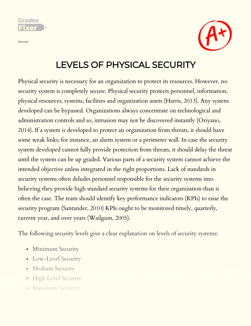 Levels of Physical Security Essay