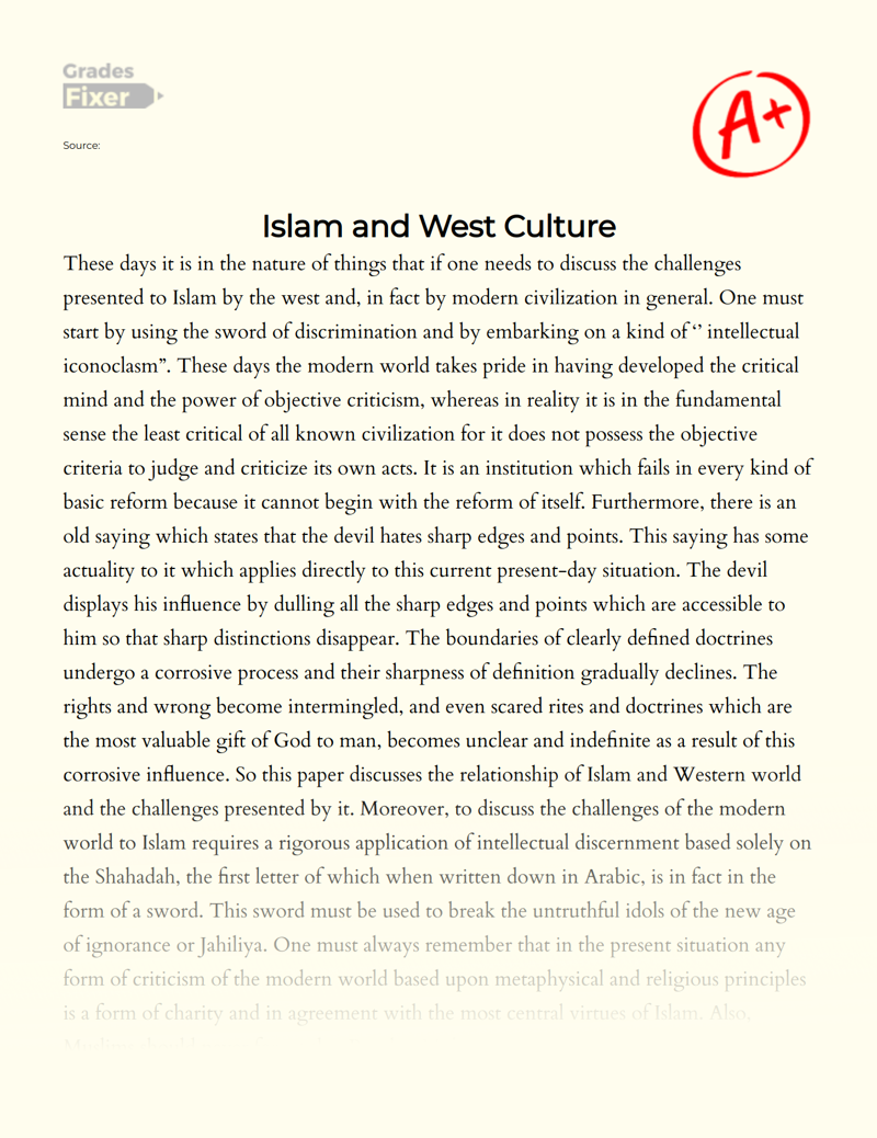 Islam and Western World: Relationship and Challenges Essay