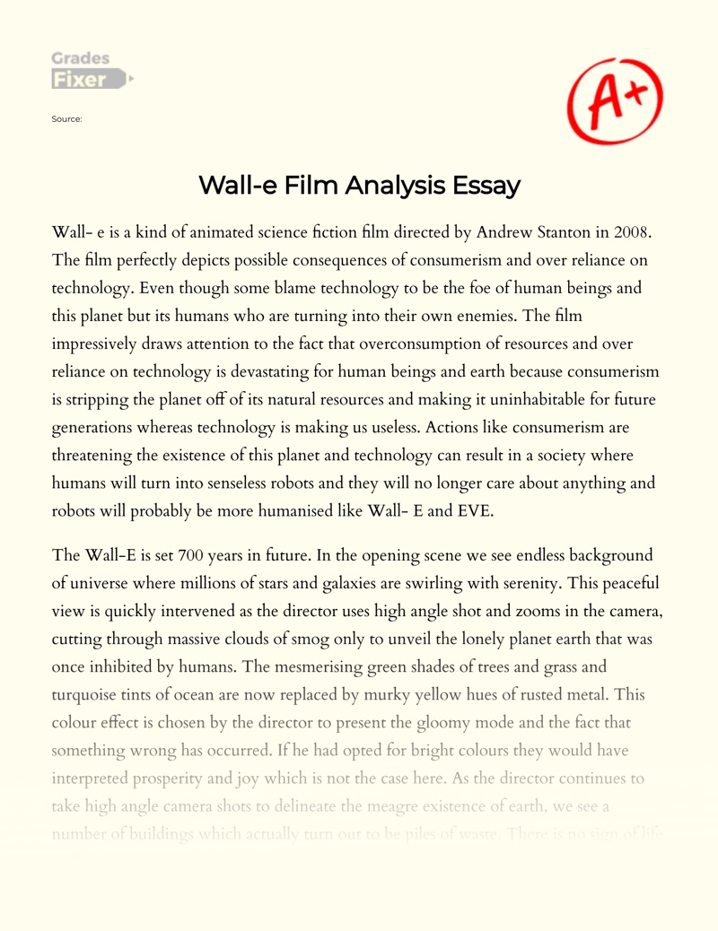 The Animated Film "Wall-e": Analysis Essay