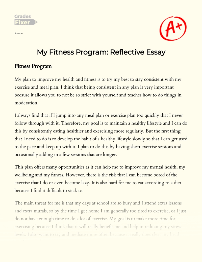 My Fitness Plan: Reflective Analysis Essay