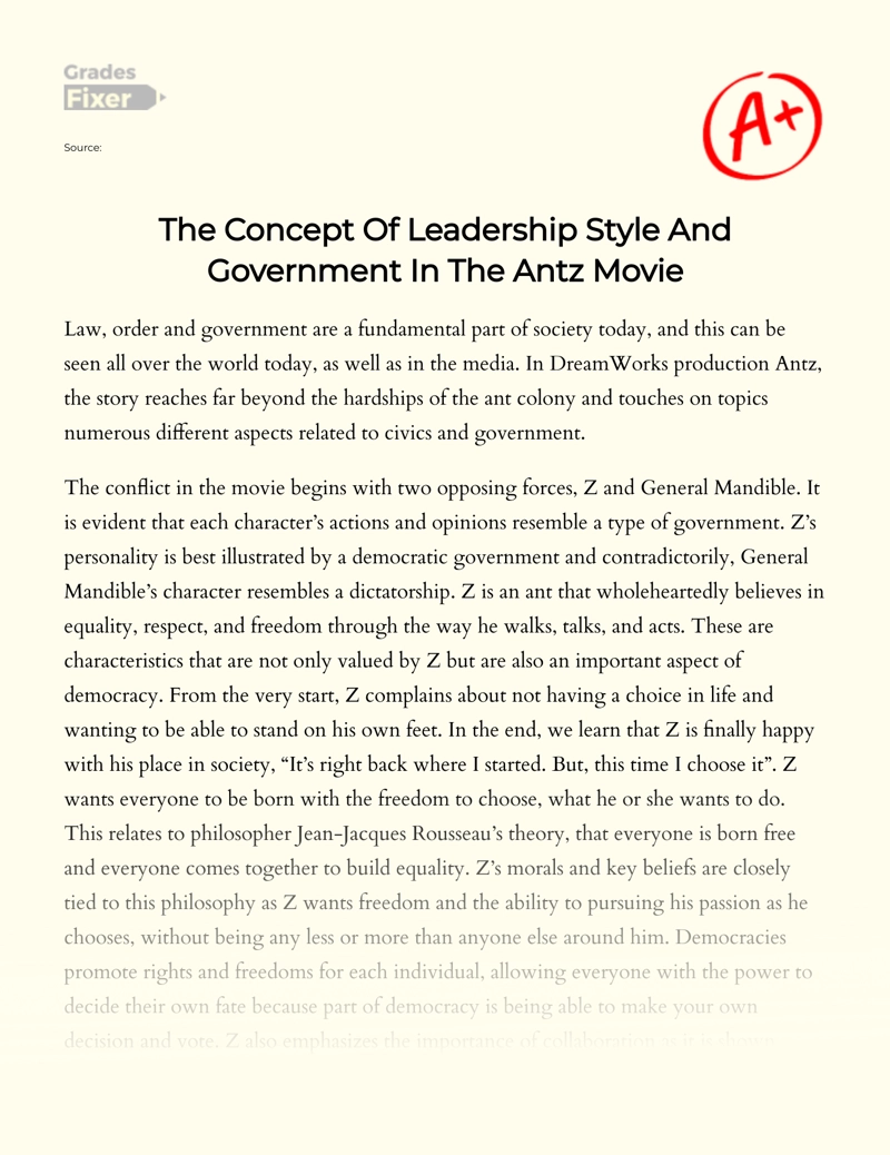 Depiction of Different Types of Government in The Antz Movie Essay