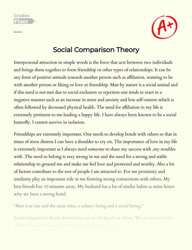What is The Importance of Social Comparison Theory? Essay