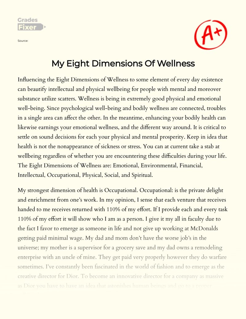 My Eight Dimensions of Wellness Essay