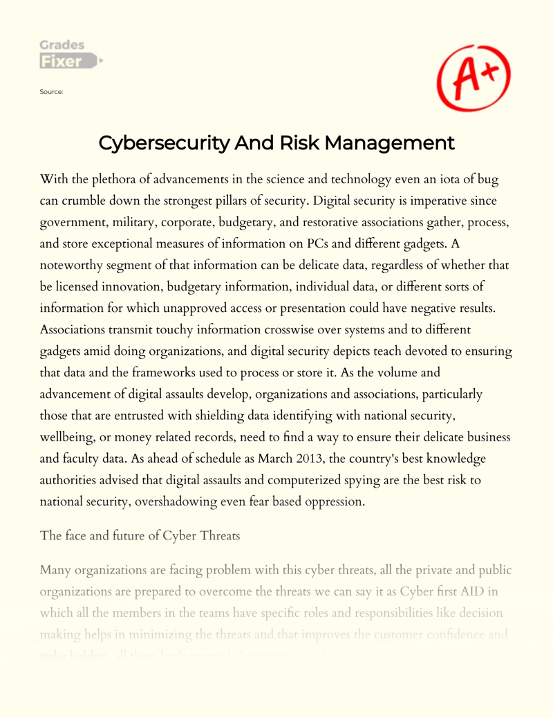 Cybersecurity and Risk Management Essay