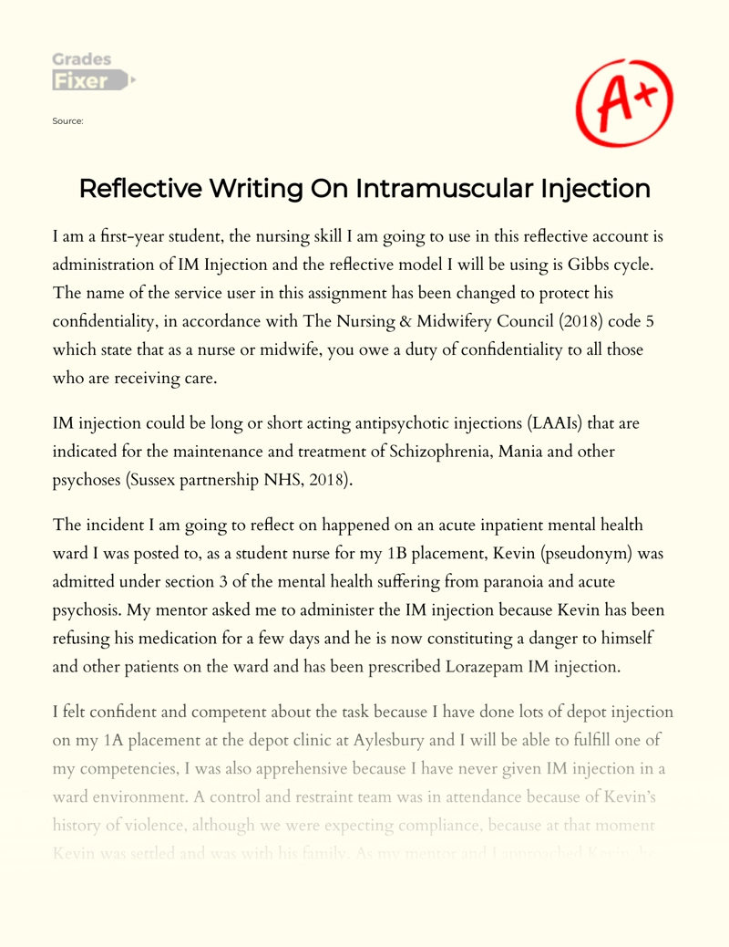Reflective Writing on Intramuscular Injection  Essay
