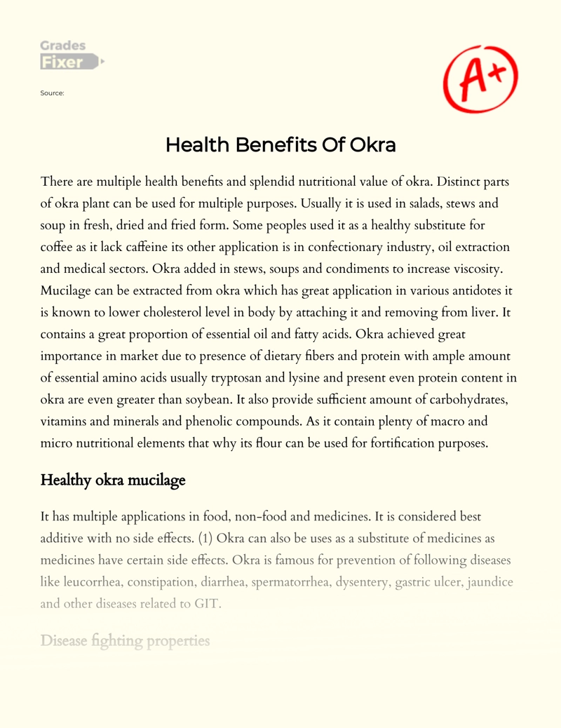 Health Benefits of Okra Essay