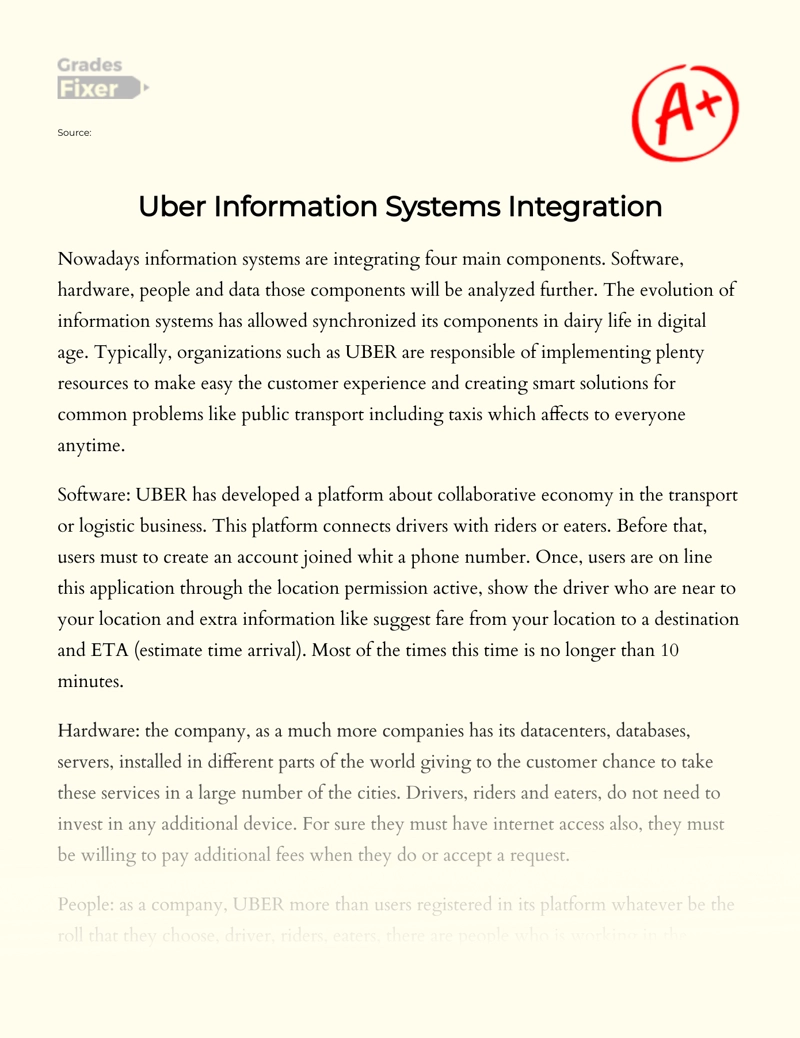 Uber Information Systems Integration essay