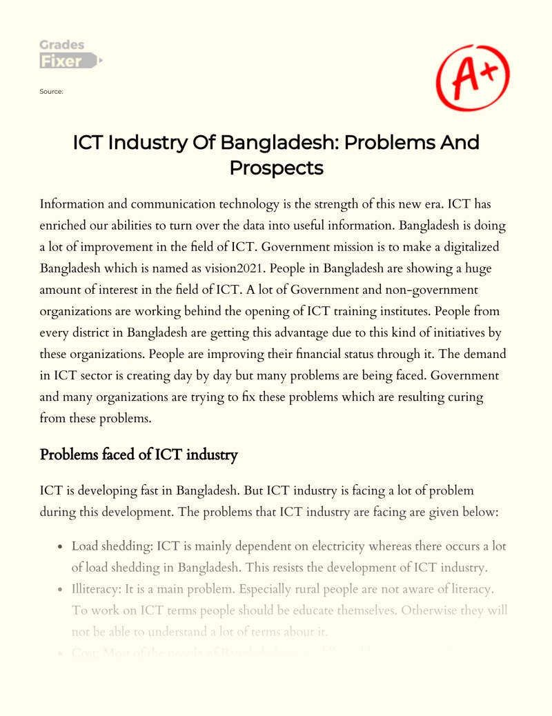 Ict Industry of Bangladesh: Problems and Prospects essay