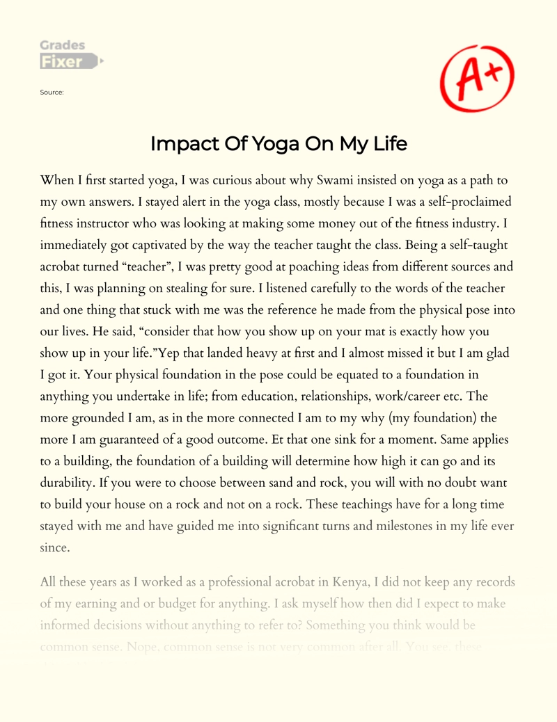 Impact of Yoga on My Life Essay