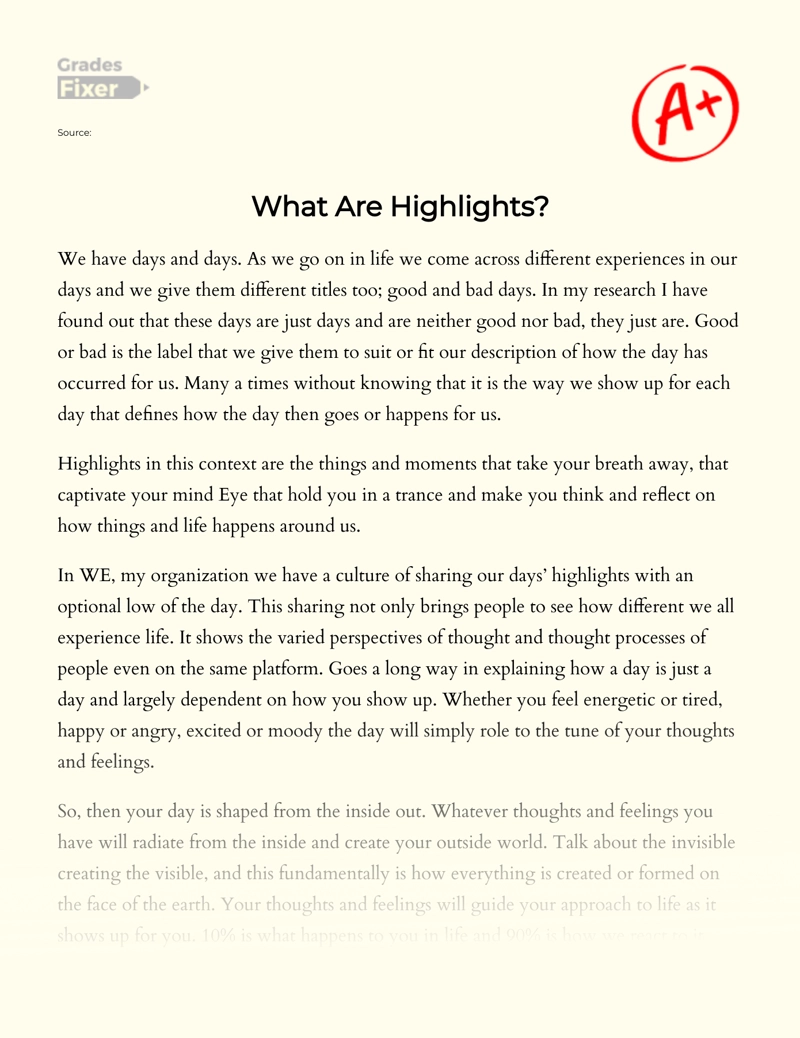 What Are Highlights essay
