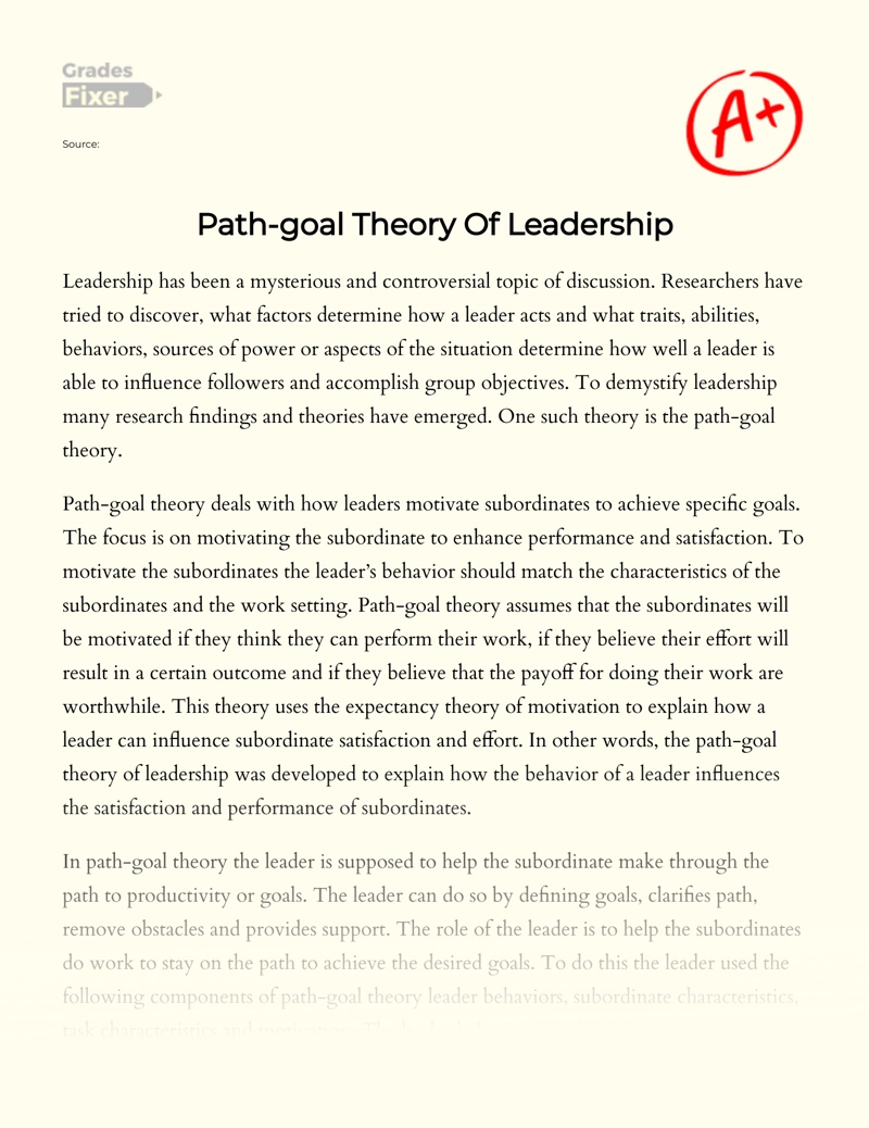 Overview of The Path-goal Theory of Leadership Essay