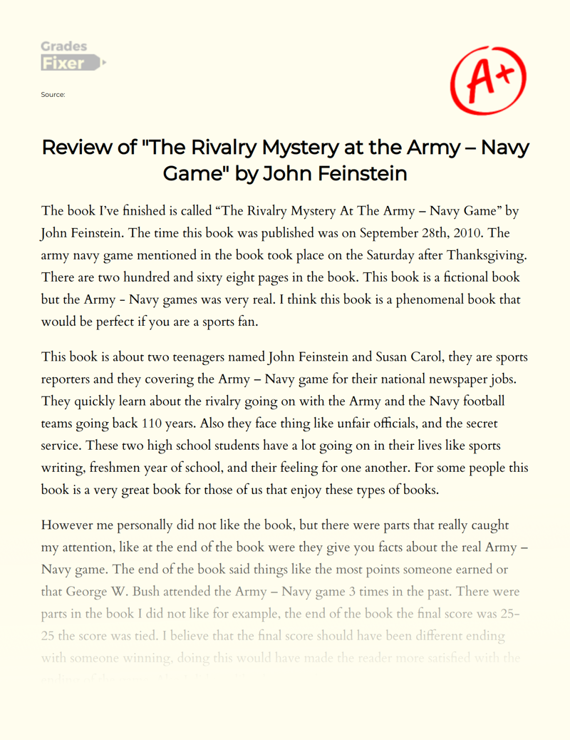Review of "The Rivalry Mystery at The Army – Navy Game" by John Feinstein Essay