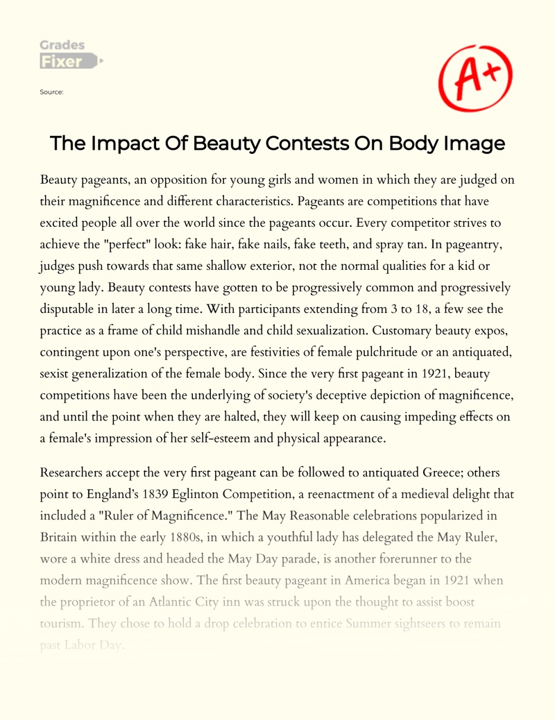 The Impact of Beauty Contests on Body Image essay