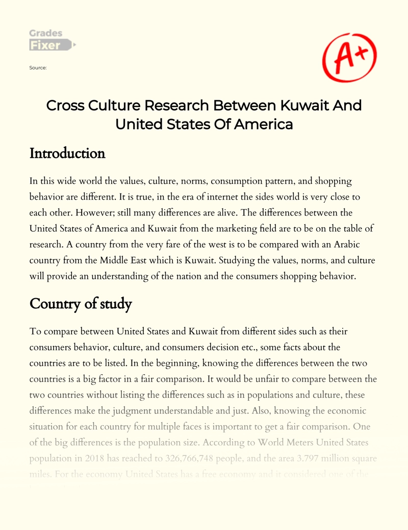 Cross Culture Research Between Kuwait and United States of America Essay