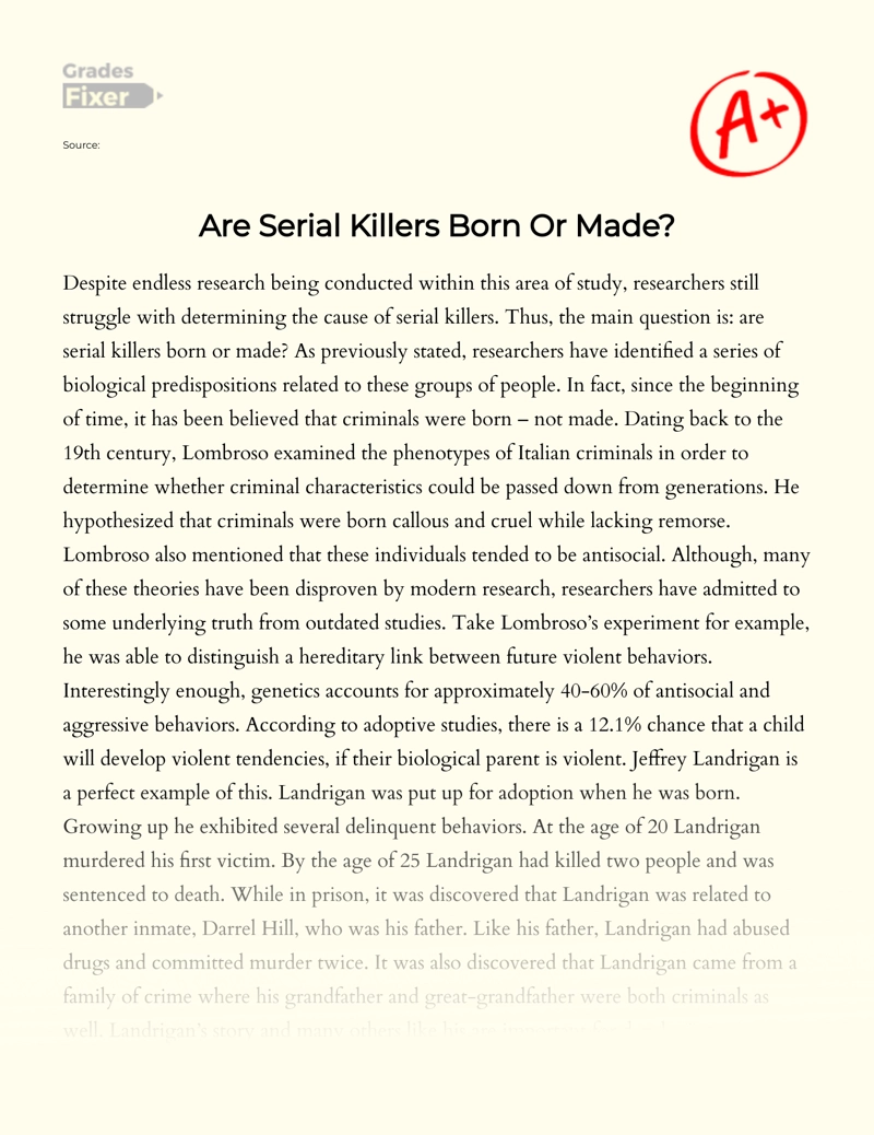 Research of Whether Serial Killers Are Born Or Made Essay