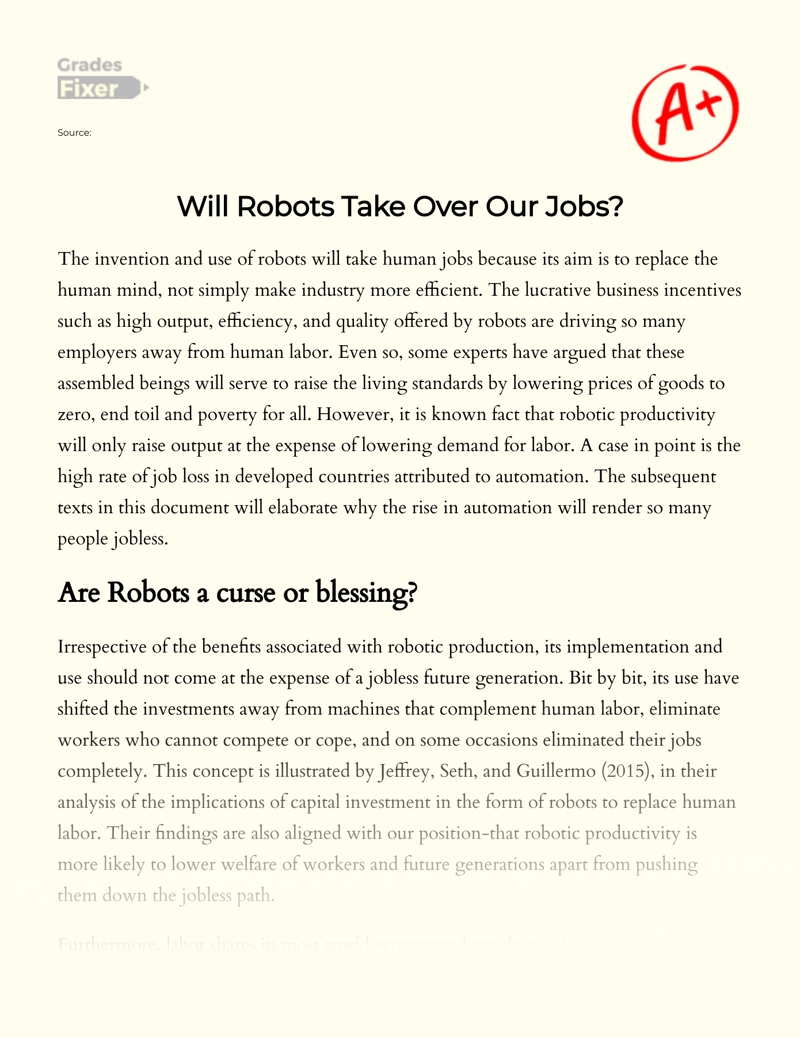 will robots replace human employment essay