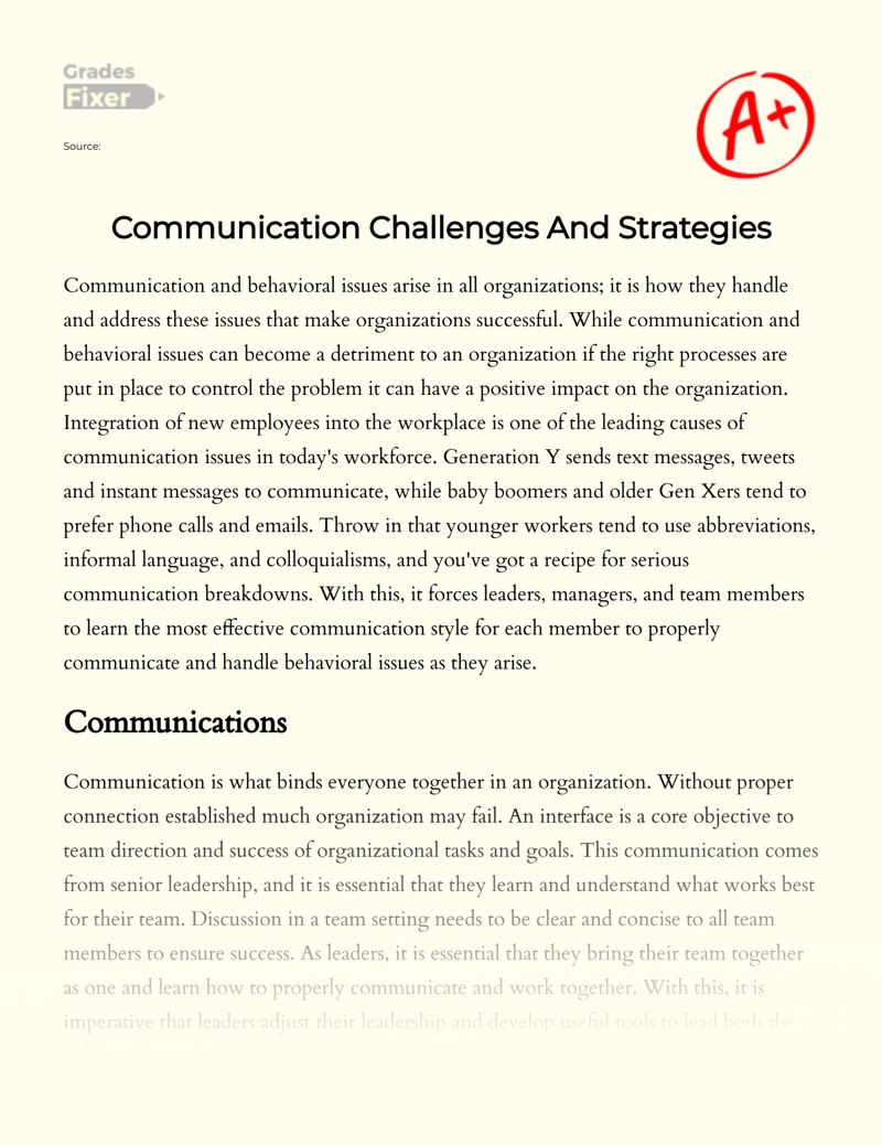 Communication Challenges and Strategies Essay