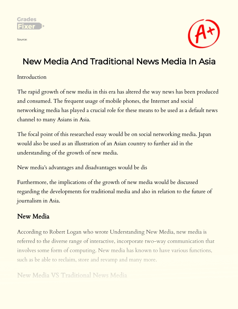 New Media and Traditional News Media in Asia essay