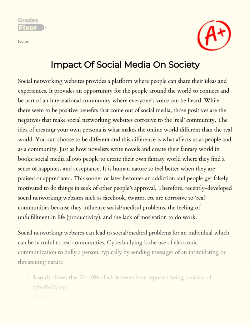 impact of social media on youth essay 300 words